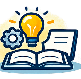 Illustration sur la formation de formateurs, avec un livre ouvert, une ampoule, un engrenage et une feuille pour représenter la conception pédagogique.