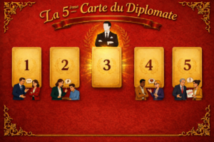 Visuel du jeu pédagogique La 5ème carte du Diplomate, utilisé pour s’entraîner à l’assertivité et à la gestion des situations relationnelles difficiles.