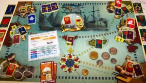 Plateau du jeu pédagogique Les Marchands de Venise, utilisé pour travailler la négociation coopérative et les alliances entre équipes.