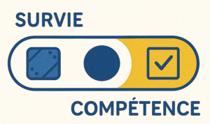Schéma montrant un passage progressif du mode survie au mode compétence dans les transformations.